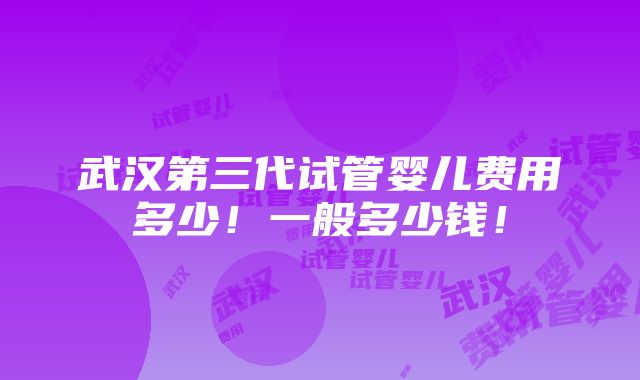 武汉第三代试管婴儿费用多少！一般多少钱！