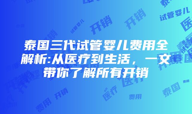 泰国三代试管婴儿费用全解析:从医疗到生活，一文带你了解所有开销