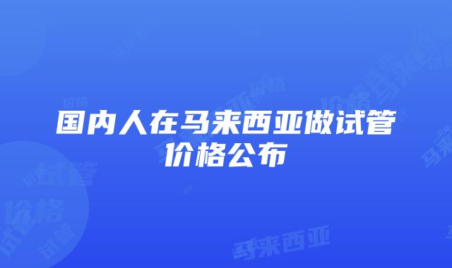 国内人在马来西亚做试管价格公布