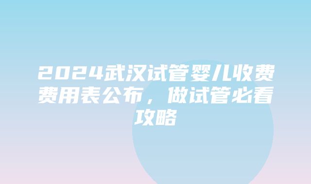 2024武汉试管婴儿收费费用表公布，做试管必看攻略