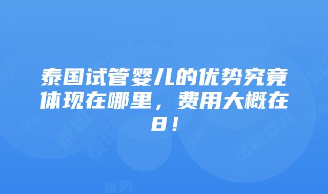 泰国试管婴儿的优势究竟体现在哪里，费用大概在8！