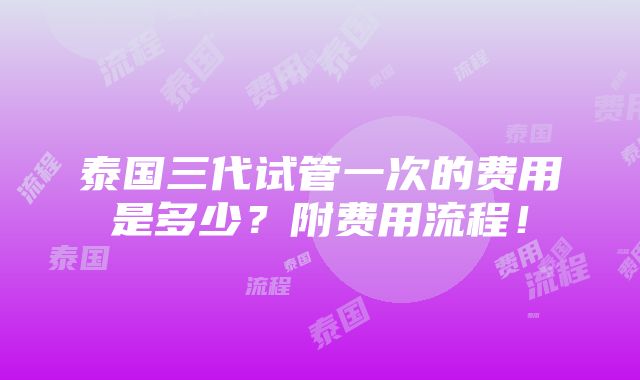 泰国三代试管一次的费用是多少？附费用流程！