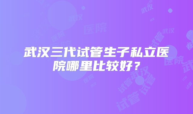 武汉三代试管生子私立医院哪里比较好？