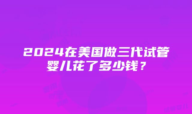 2024在美国做三代试管婴儿花了多少钱？