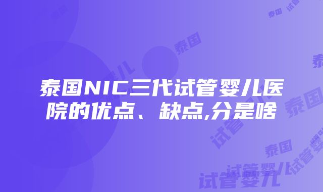 泰国NIC三代试管婴儿医院的优点、缺点,分是啥