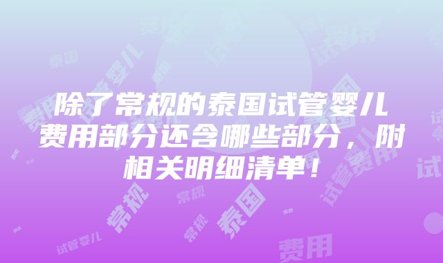 除了常规的泰国试管婴儿费用部分还含哪些部分，附相关明细清单！