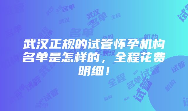 武汉正规的试管怀孕机构名单是怎样的，全程花费明细！