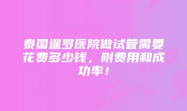 泰国暹罗医院做试管需要花费多少钱，附费用和成功率！