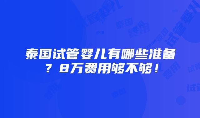 泰国试管婴儿有哪些准备？8万费用够不够！