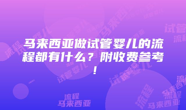 马来西亚做试管婴儿的流程都有什么？附收费参考！