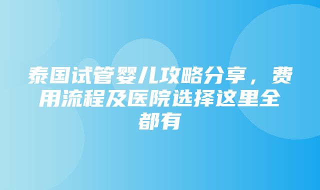 泰国试管婴儿攻略分享，费用流程及医院选择这里全都有