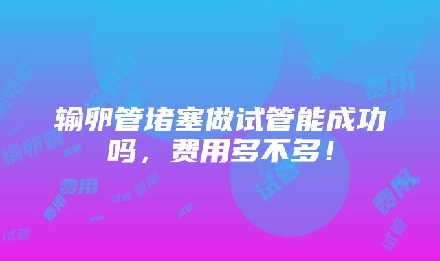 输卵管堵塞做试管能成功吗，费用多不多！