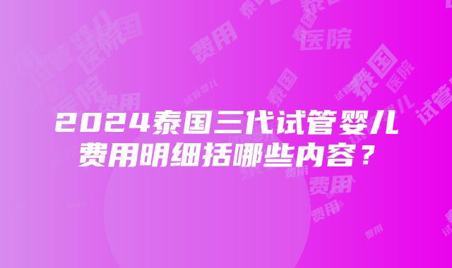 2024泰国三代试管婴儿费用明细括哪些内容？