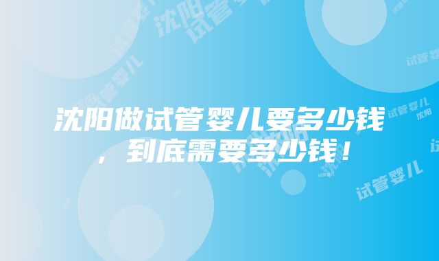 沈阳做试管婴儿要多少钱，到底需要多少钱！