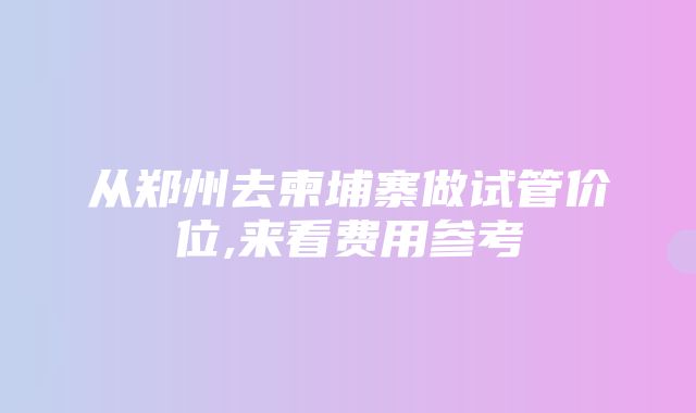 从郑州去柬埔寨做试管价位,来看费用参考