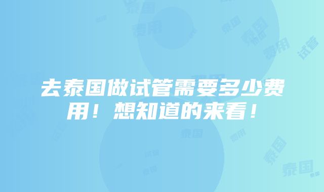 去泰国做试管需要多少费用！想知道的来看！