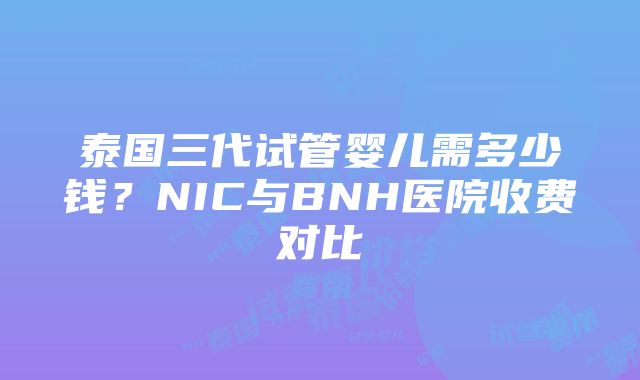 泰国三代试管婴儿需多少钱？NIC与BNH医院收费对比