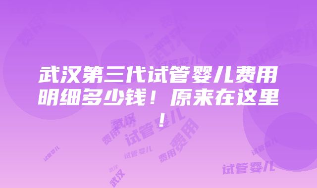 武汉第三代试管婴儿费用明细多少钱！原来在这里！