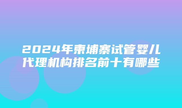 2024年柬埔寨试管婴儿代理机构排名前十有哪些