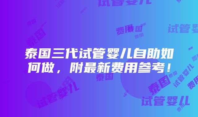 泰国三代试管婴儿自助如何做，附最新费用参考！