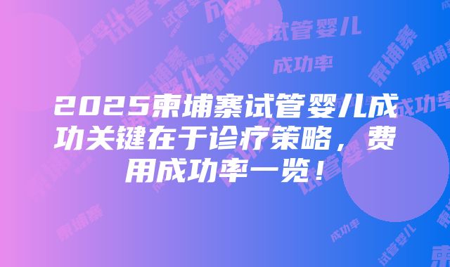 2025柬埔寨试管婴儿成功关键在于诊疗策略，费用成功率一览！