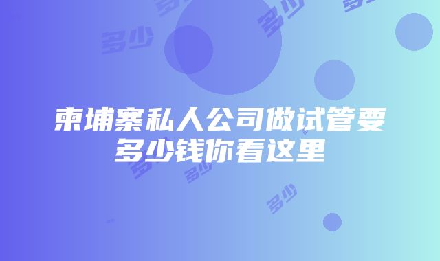 柬埔寨私人公司做试管要多少钱你看这里