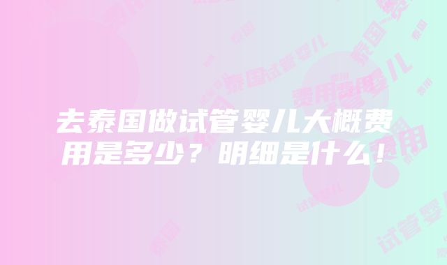 去泰国做试管婴儿大概费用是多少？明细是什么！