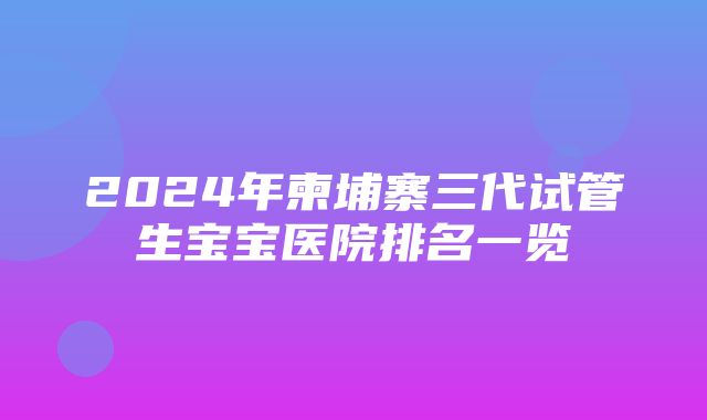 2024年柬埔寨三代试管生宝宝医院排名一览