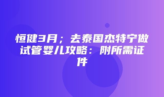 恒健3月；去泰国杰特宁做试管婴儿攻略：附所需证件