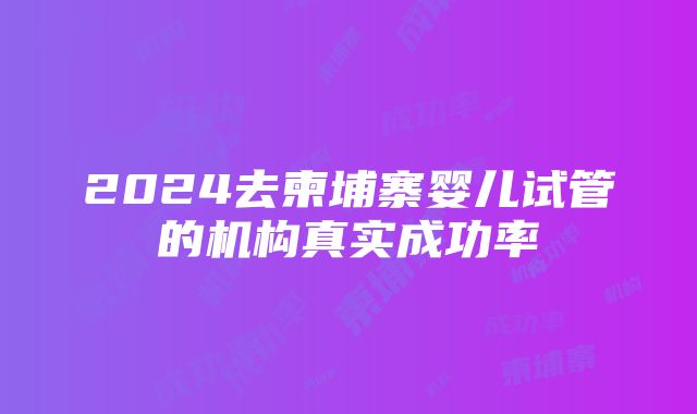 2024去柬埔寨婴儿试管的机构真实成功率