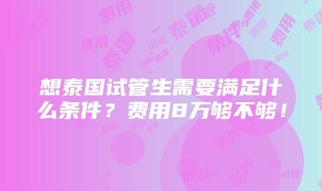 想泰国试管生需要满足什么条件？费用8万够不够！