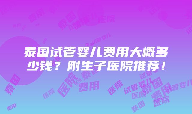 泰国试管婴儿费用大概多少钱？附生子医院推荐！