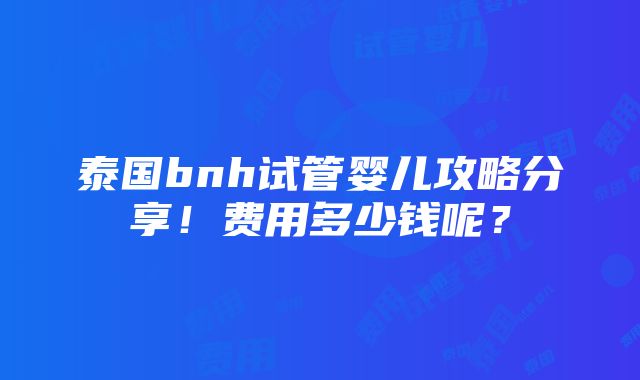 泰国bnh试管婴儿攻略分享！费用多少钱呢？