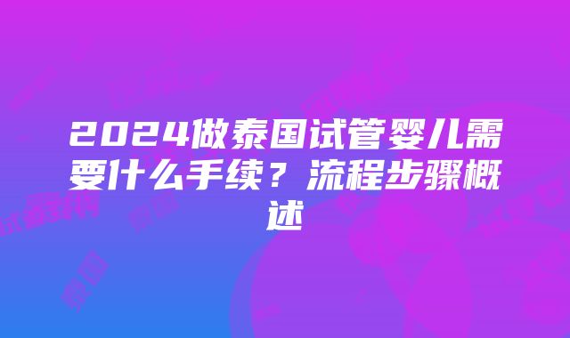 2024做泰国试管婴儿需要什么手续？流程步骤概述