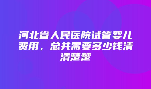 河北省人民医院试管婴儿费用，总共需要多少钱清清楚楚