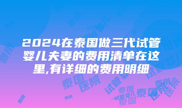 2024在泰国做三代试管婴儿夫妻的费用清单在这里,有详细的费用明细