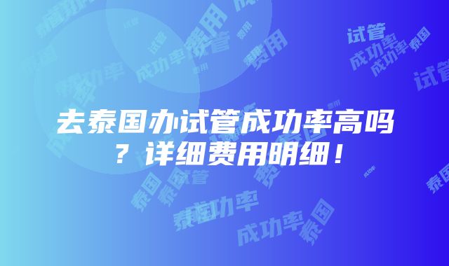 去泰国办试管成功率高吗？详细费用明细！