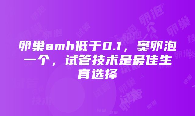 卵巢amh低于0.1，窦卵泡一个，试管技术是最佳生育选择