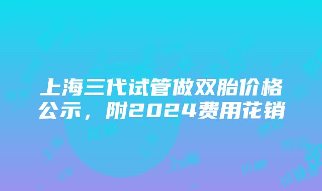 上海三代试管做双胎价格公示，附2024费用花销