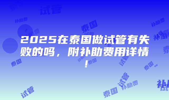 2025在泰国做试管有失败的吗，附补助费用详情！