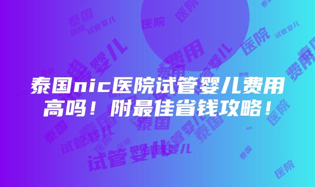 泰国nic医院试管婴儿费用高吗！附最佳省钱攻略！