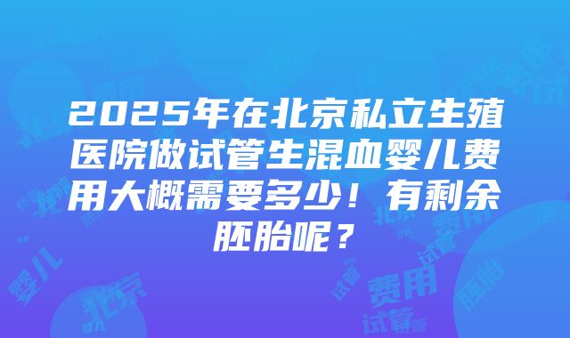 2025年在北京私立生殖医院做试管生混血婴儿费用大概需要多少！有剩余胚胎呢？