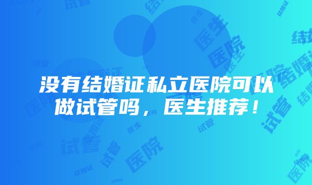 没有结婚证私立医院可以做试管吗，医生推荐！