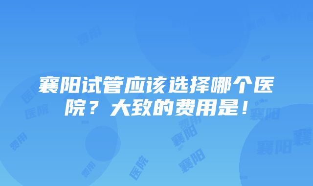 襄阳试管应该选择哪个医院？大致的费用是！