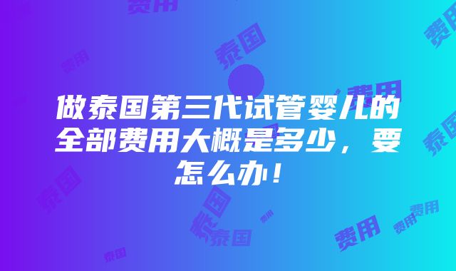 做泰国第三代试管婴儿的全部费用大概是多少，要怎么办！