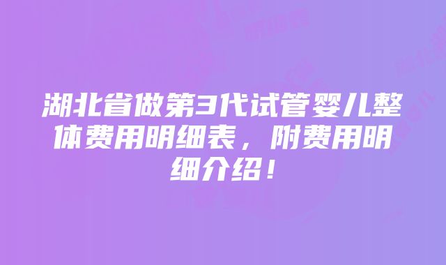 湖北省做第3代试管婴儿整体费用明细表，附费用明细介绍！