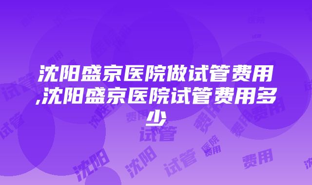 沈阳盛京医院做试管费用,沈阳盛京医院试管费用多少