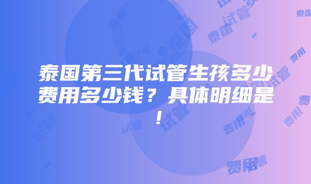 泰国第三代试管生孩多少费用多少钱？具体明细是！