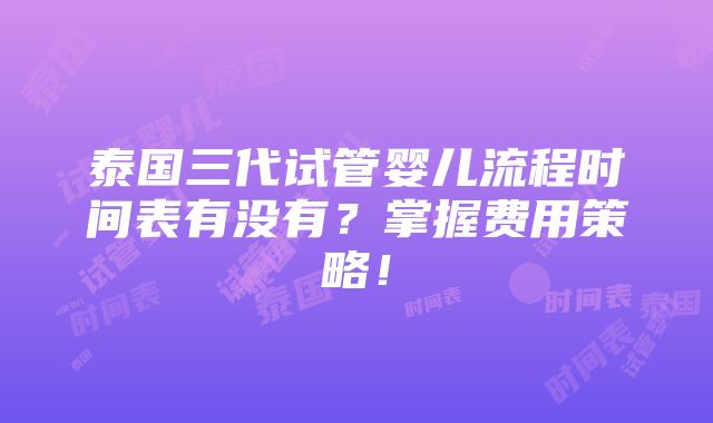 泰国三代试管婴儿流程时间表有没有？掌握费用策略！