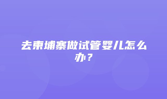 去柬埔寨做试管婴儿怎么办？